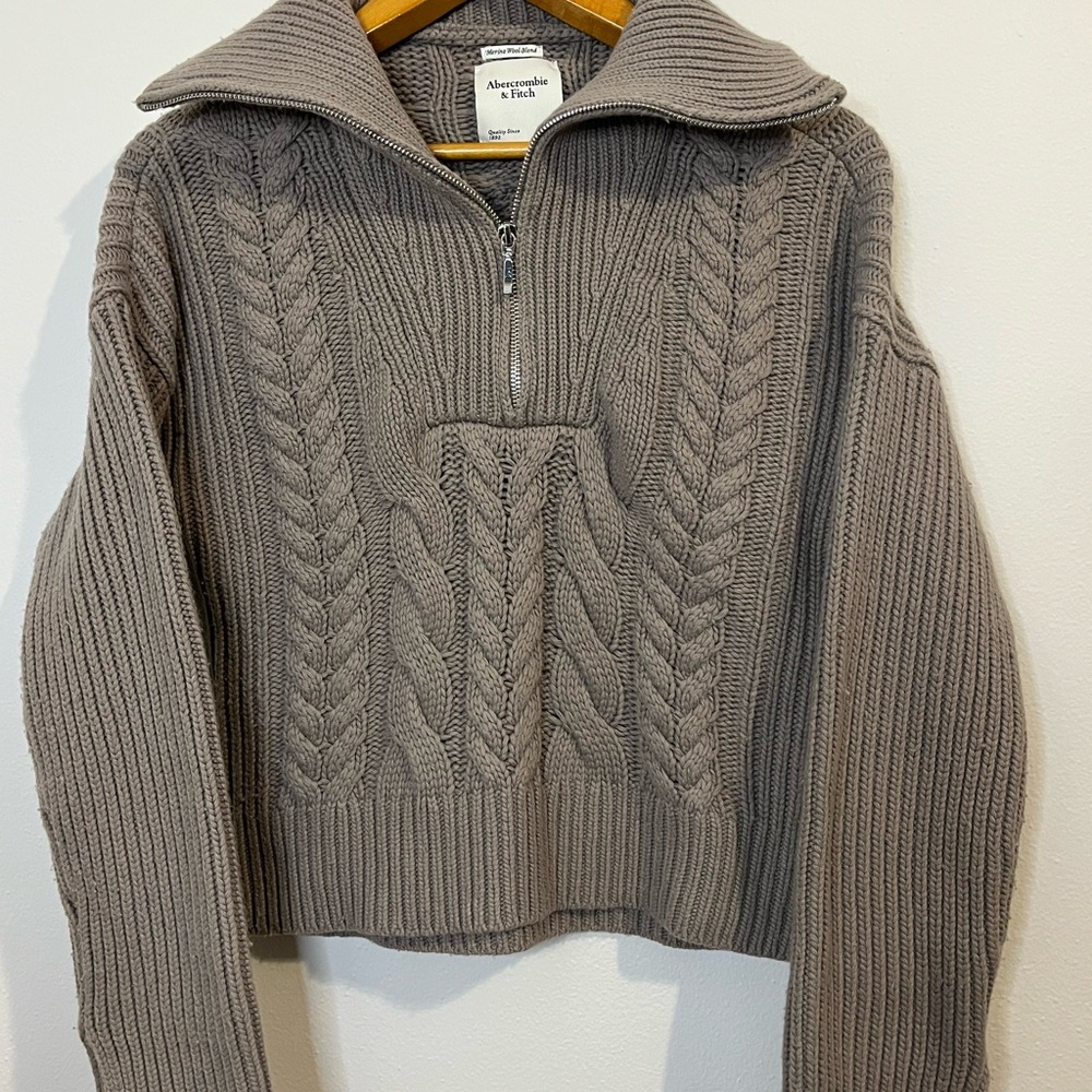 *SOLD* Abercrombie & Fitch Taupe Quarter Zip Merino Wool Blend Sweater